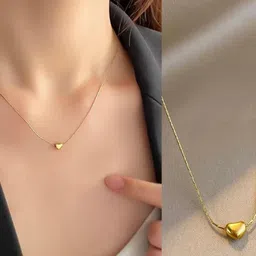 SZN Women Gold Pleated Dainty Heart Pendant Necklace-picture-29