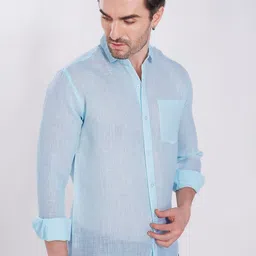 THE BEETEL HOUSE Men Solid Spread Collar Linen Casual Shirt image 3