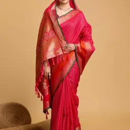 MARUTI ART Checked Woven Design Zari Pure Silk Paithani Saree-picture-18