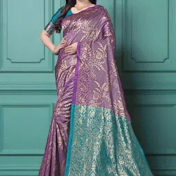Woven, Floral Print, Geometric Print Bollywood Jacquard Saree-image-5