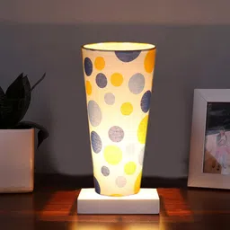 Devansh White Cotton Cylinder Table Lamps With White Square Wood Base image 2