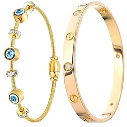 DressBerry Set Of 2 Gold-Plated American Diamond Studded Bangle-Style Bracelet-picture-24