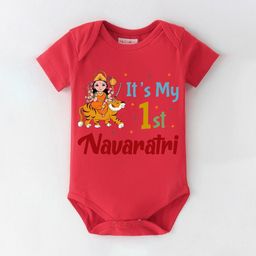 BLUSHES Infants Its My First Navaratri Text Printed Pure Cotton Bodysuit-picture-12