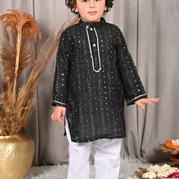 MUDKID Boys Embroidered Regular Mirror Work Kurta with Dhoti Pants-picture-30