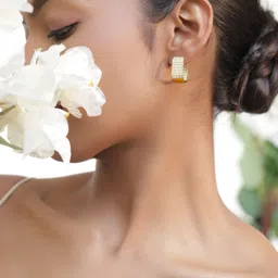 rubans voguish Rubans 18K Gold Plated Brass Wide Statement Hoop Earrings with Cubic Zirconia Detailing image 2