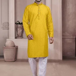 KURTA WALLAH Men Geometric Printed Thread Work Floral Kurta-picture-18