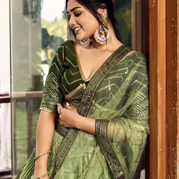 Zeel Clothing Embroidered Sequinned Semi-Stitched Lehenga & Unstitched Blouse With Dupatta image 5