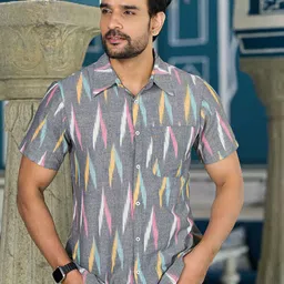 AKS Men Spread Collar Abstract Printed Cotton Casual Shirt image 2