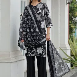 ARADHNA Women Floral Printed Kurta with Trousers & Dupatta-image-75