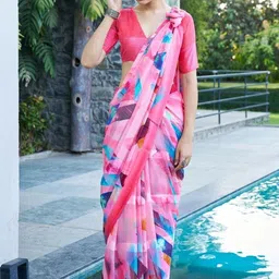 GHAN SALS Abstract Printed Baluchari Saree With Blouse Piece image 4