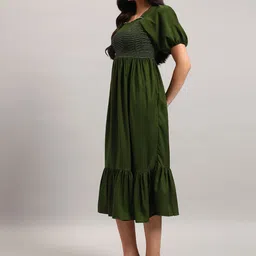 Femvy Puff Sleeve Crepe A-Line Midi Dress image 3