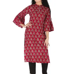 Neelokurti Women Floral Printed Bell Sleeves Regular Straight Knee Length Kurta-picture-38