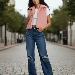 glitchez Faux Fur Spread Collar Gilet Jacket image 5