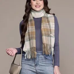 Cayman Checked Tasselled Woolen Stole-picture-12