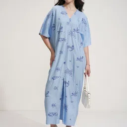 Tokyo Talkies Abstract Embroidered Flared Sleeve Kaftan Maxi Dress image 3