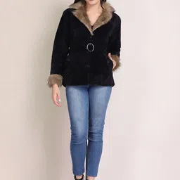 QIOA Asymmetric Closure Lapel Collar Velvet Tailored Jacket image 4