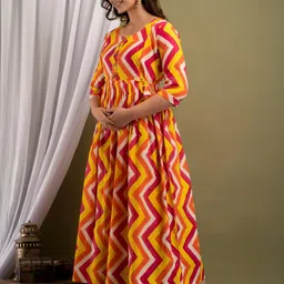FASHION CLOUD Women Printed Cotton Maternity Gotta Patti Angrakha Kurti image 5