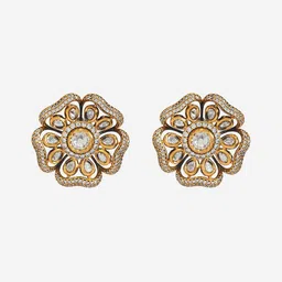 Kushal's Fashion Jewellery Kundan Studded Floral Studs image 2