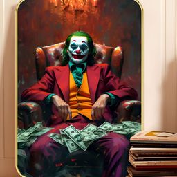 Livin'luxe Brown & Green Printed Joker Sitting On Throne Wooden Wall Art-picture-47