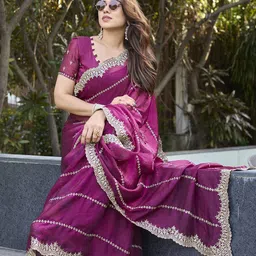 Moda Rapido Floral Embroidered Pure Chiffon Saree image 4