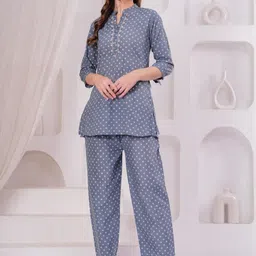KALINI Embroidered Mandarin Collar Pure Cotton Tunic With Trousers image 1