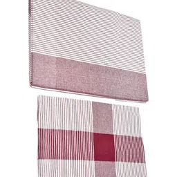 TUNI MANI Maroon & White Striped Single Bedsheet with 1 Pillow Covers image 3