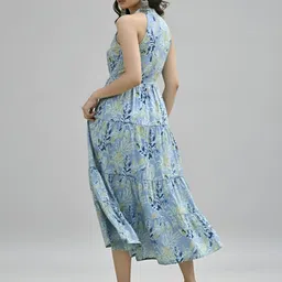 fusion by glitchez Floral Print Halter Neck A-Line Midi Dress image 4