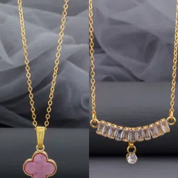 Birado Jewellery Set Of 2 Steel Gold-Plated Artificial Stones Studded Minimal Necklaces-image-83