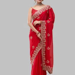 Vervee Couture Women Embellished Beads and Stones Tissue Saree-picture-17