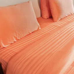 Oyvu Orange Striped Cotton 3 Piece Double Queen Regular Bedding Set image 3