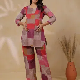 CRAFIQA Printed Notch Neck Panelled Cotton Maternity - Nursing Nightdress-image-30