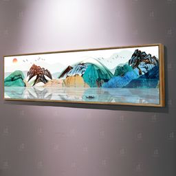 Myntra Elegant Homes White & Blue Mountain and Sun Rise Canvas Wall Painting-picture-29