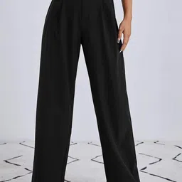 FNOCKS Women Relaxed Straight Leg High-Rise Pleated Trousers-image-97
