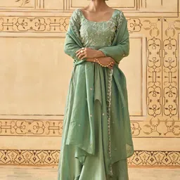 Fiorebymalar Women Floral Embroidered Sequined Maxi Ethnic Dress & Scallop Detail Dupatta-picture-32