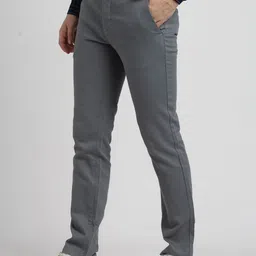 turtle Men Skinny Fit Grey Cotton Blend Trousers image 3
