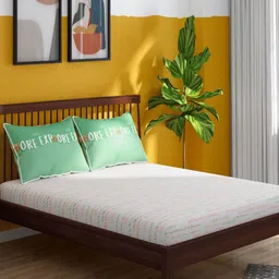 Portico White & Yellow 164 TC King Bedsheet with 2 Pillow Covers-image-1