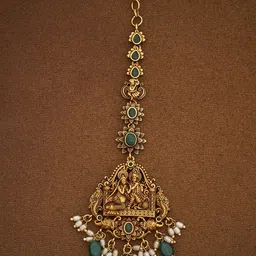 Kushal's Fashion Jewellery Gold-Plated Artificial Beads Studded Maang Tikka Head Jewellery-picture-17