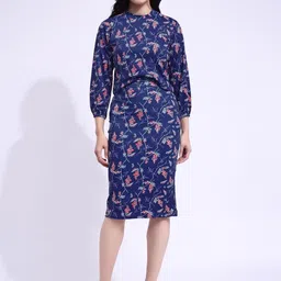 MILOST Floral Printed High Neck Top With Skirt-image-22