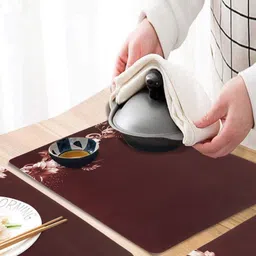 LooMantha 6-Pcs Brown & White Rectangle Floral Printed Table Placemats image 3