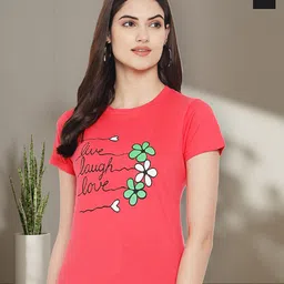 Dreambe Women Pack of 2 Typography Printed Round Neck Cotton T-shirts-picture-16