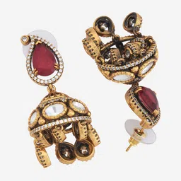 Kushal's Fashion Jewellery Victorian Plated Kundan Stone Studded Dome Shaped Jhumkas image 3