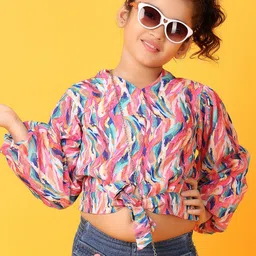 V-Mart Girls Abstract Printed Shirt Collar Cotton Top-picture-25