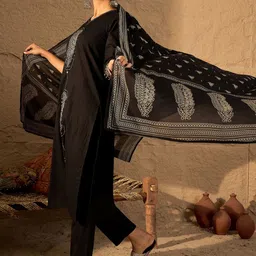 Indo Era Women Ethnic Motifs Embroidered Regular Thread Work Pure Cotton Kurta with Trousers & With Dupatta image 5