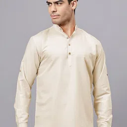 KNOWTED Mandarin Collar Roll-Up Sleeves Straight Short Kurta-image-81