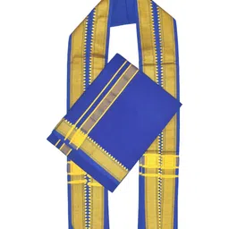 TUNI MANI Men Cotton Padi Pettu Border Dhoti With Towel image 3