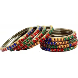 Qufrozy Set Of 2 Multi Glass Artificial Stones & Beads Bangle image 2