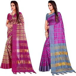SHAIBO SAREE Checked Silk Cotton Uppada Saree image 4