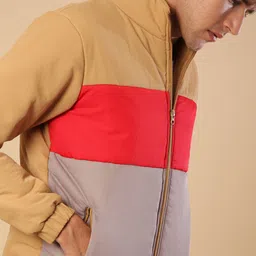 Campus Sutra Men Beige Grey Colourblocked Lightweight Crop Bomber Jacket image 5