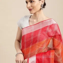 Leeza Store Red & Silver Woven Design Zari Kota Saree image 2