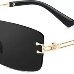 artrue Unisex-adult Mc Stan Vintage Rimless Non-Polarized Sunglasses Retro Luxury Elite Slim Rimless Rectangular Metal Art Aviator Glasses (Gold, Medium) image 1